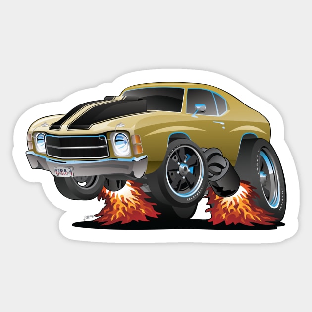 Classic American Seventies Muscle Car Cartoon Sticker by hobrath